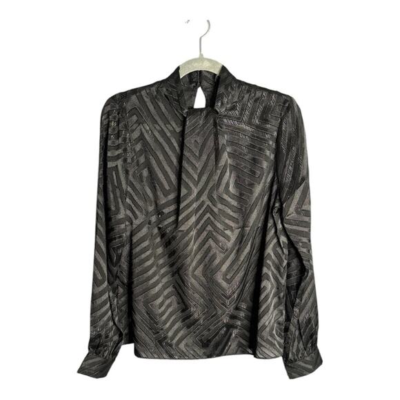 Express Black Semi Sheer Long Sleeve High Neck Blouse Size Small - Picture 1 of 7